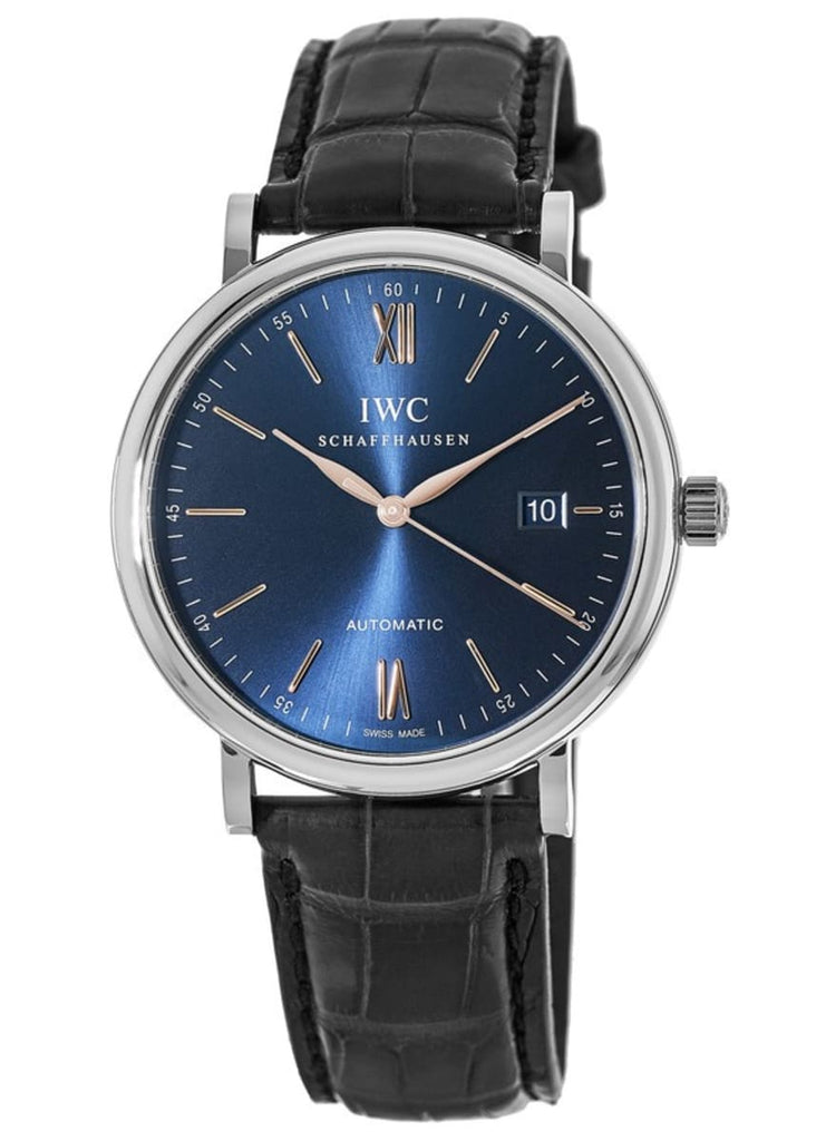 IWC Portofino Automatic Blue Dial Black Leather Strap Watch for Men - IW356523 Buy Now By IWC