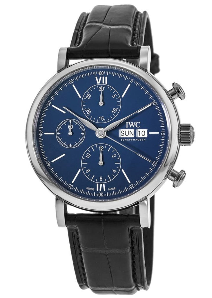 IWC Portofino Chronograph Blue Dial Black Leather Strap Watch for Men - IW391023 Buy Now By IWC