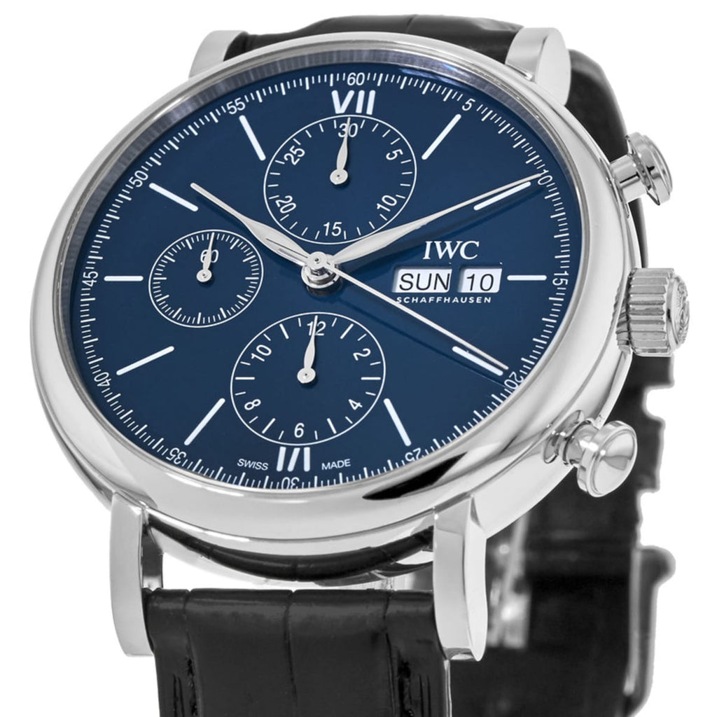 IWC Portofino Chronograph Blue Dial Black Leather Strap Watch for Men - IW391023 Buy Now By IWC