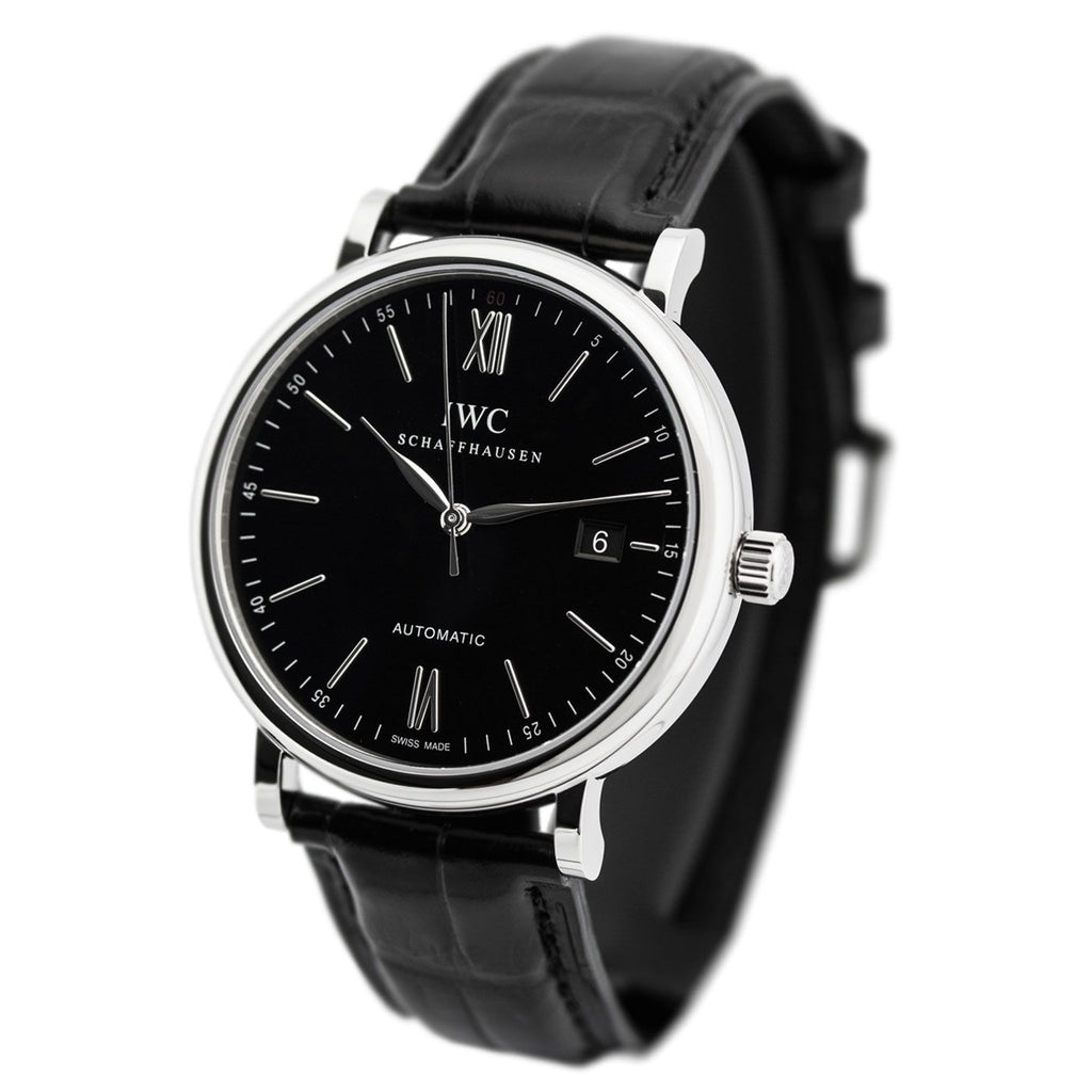 IWC Portofino Automatic Black Dial Black Leather Strap Watch for Men - IW356502 Buy Now By IWC