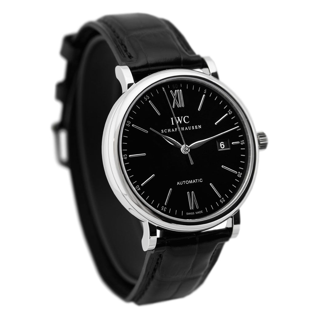 IWC Portofino Automatic Black Dial Black Leather Strap Watch for Men - IW356502 Buy Now By IWC