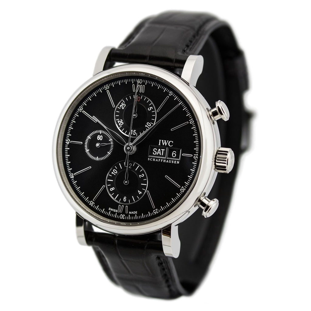 IWC Portofino Chronograph Black Dial Black Leather Strap Watch for Men - IW391029 Buy Now By IWC
