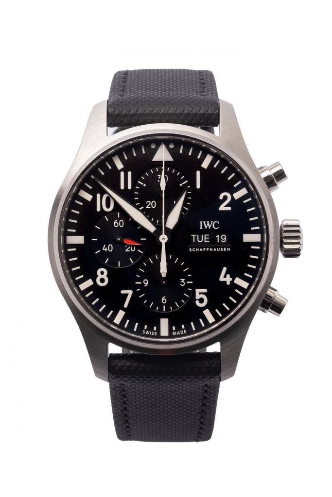 IWC Pilot's Watch Chronograph Black Dial Black Leather Strap Watch for Men - IW377709 Buy Now By IWC