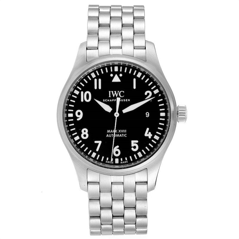 IWC Pilot’s Watch Mark XVIII Black Dial Silver Steel Strap Watch for Men - IW327015 Buy Now By IWC