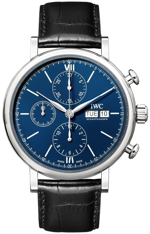 IWC Portofino Chronograph Blue Dial Black Leather Strap Watch for Men - IW391023 Buy Now By IWC