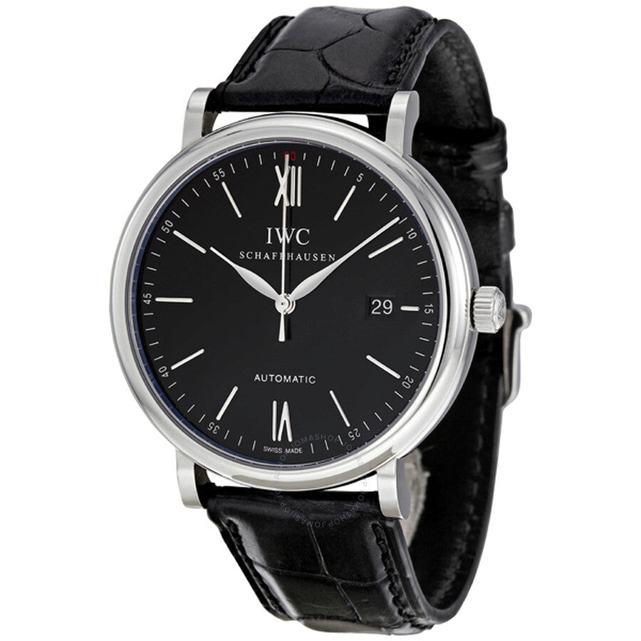 IWC Portofino Automatic Black Dial Black Leather Strap Watch for Men - IW356502 Buy Now By IWC