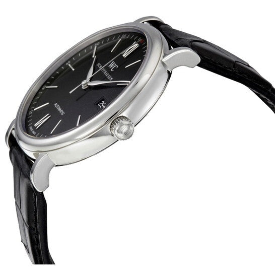 IWC Portofino Automatic Black Dial Black Leather Strap Watch for Men - IW356502 Buy Now By IWC