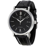 IWC Portofino Automatic Black Dial Black Leather Strap Watch for Men - IW356502 Buy Now By IWC