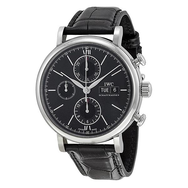IWC Portofino Chronograph Black Dial Black Leather Strap Watch for Men - IW391008 Buy Now By IWC