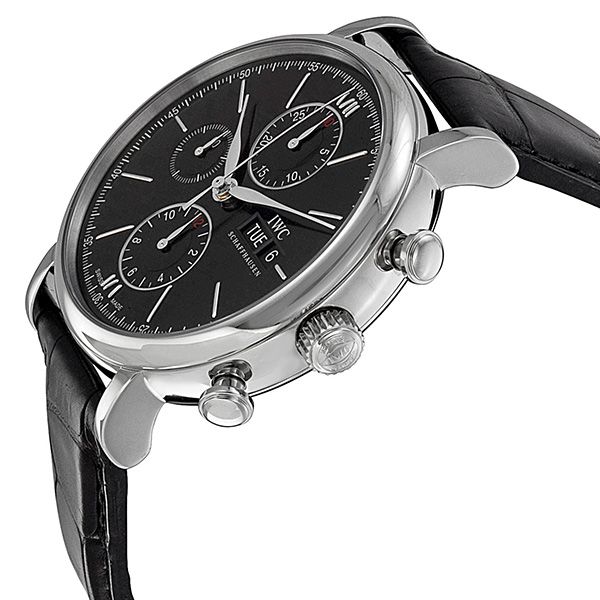 IWC Portofino Chronograph Black Dial Black Leather Strap Watch for Men - IW391008 Buy Now By IWC