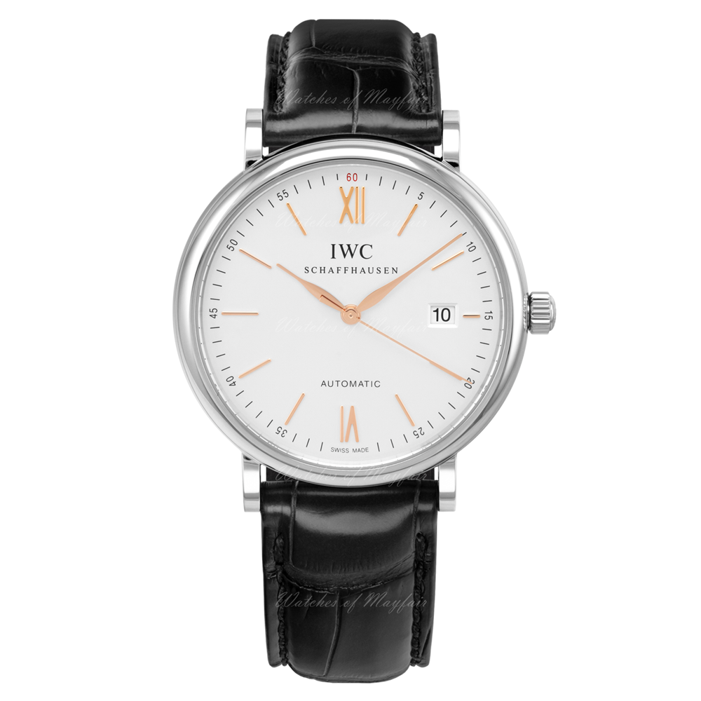 IWC Portofino Automatic White Dial Black Leather Strap Watch for Men - IW356517 Buy Now By IWC