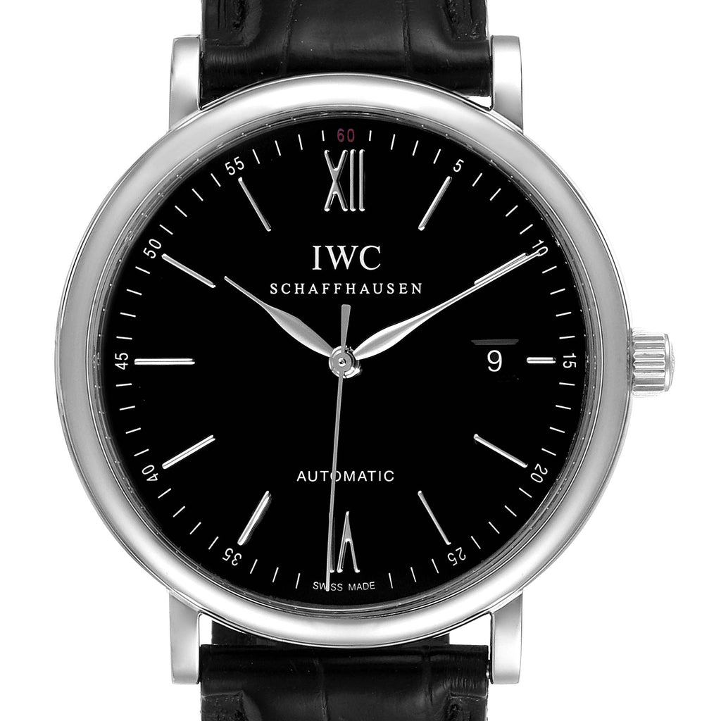 IWC Portofino Automatic Black Dial Black Leather Strap Watch for Men - IW356502 Buy Now By IWC