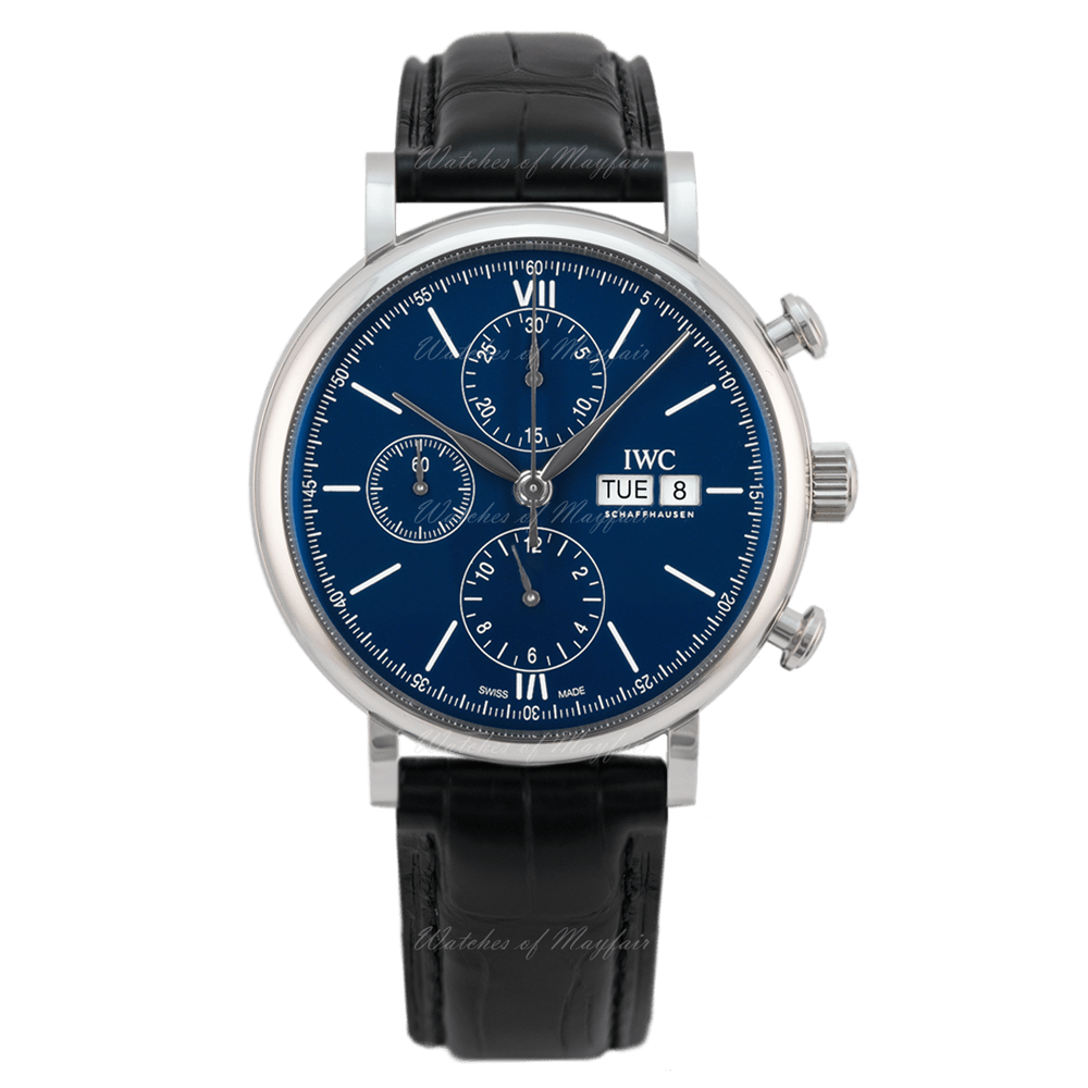 IWC Portofino Chronograph Blue Dial Black Leather Strap Watch for Men - IW391023 Buy Now By IWC