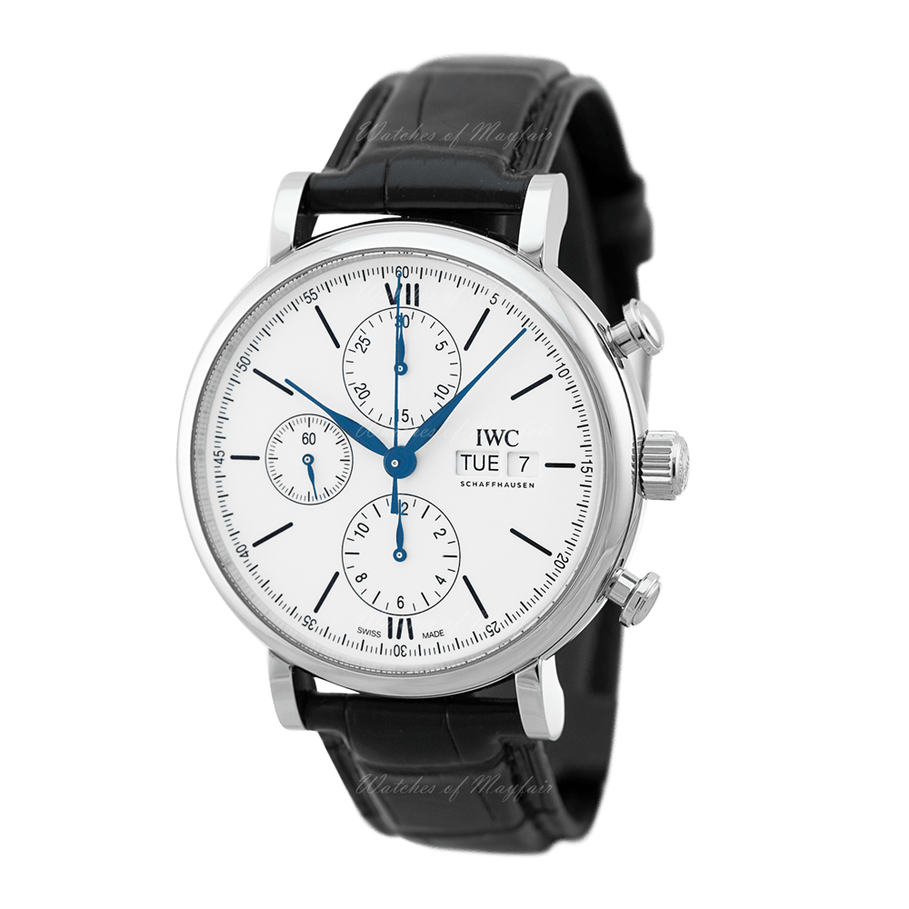 IWC Portofino Chronograph White Dial Black Leather Strap Watch for Men - IW391024 Buy Now By IWC