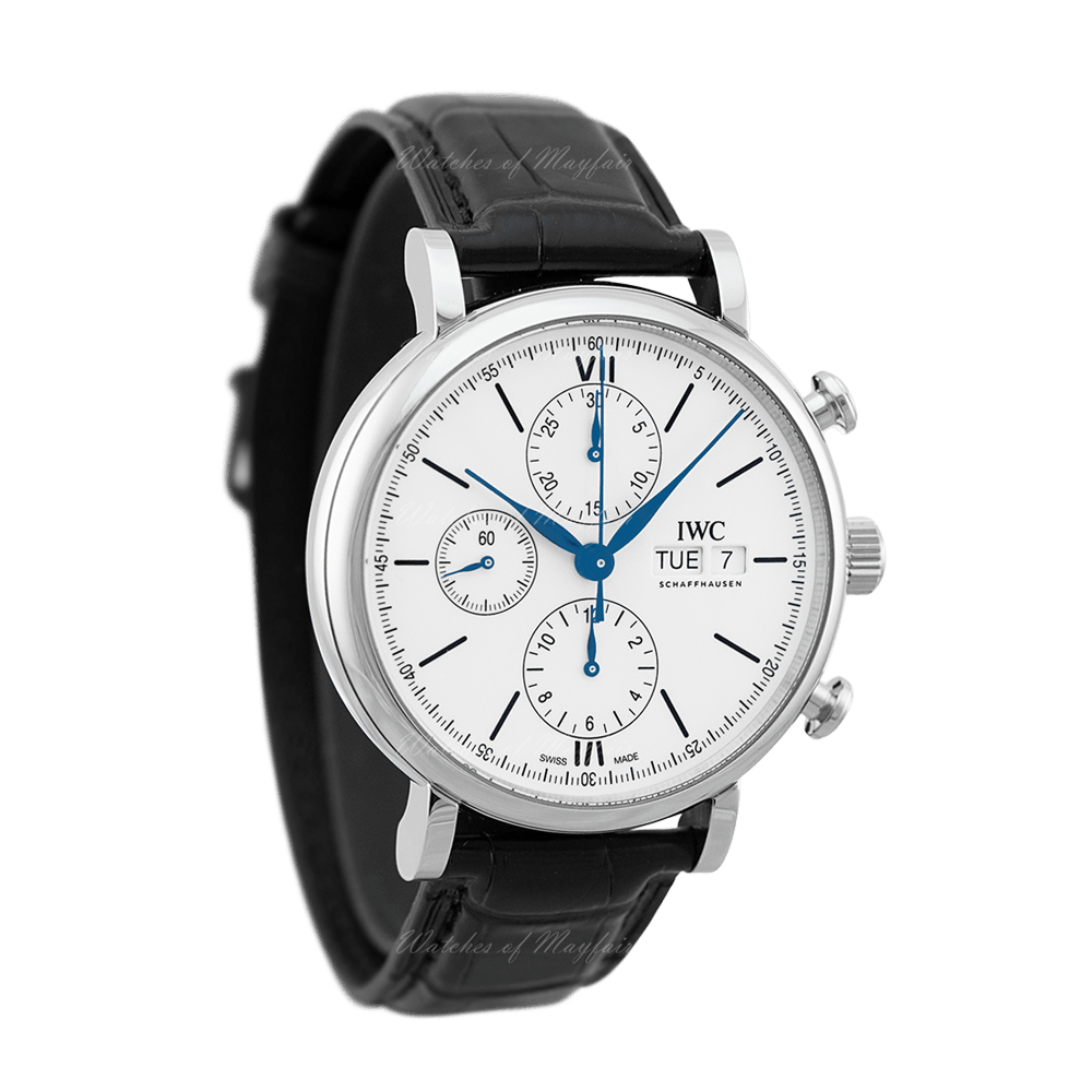 IWC Portofino Chronograph White Dial Black Leather Strap Watch for Men - IW391024 Buy Now By IWC