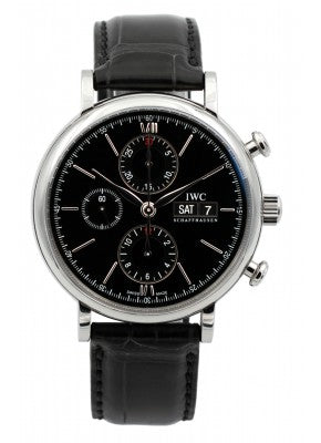 IWC Portofino Chronograph Black Dial Black Leather Strap Watch for Men - IW391008 Buy Now By IWC