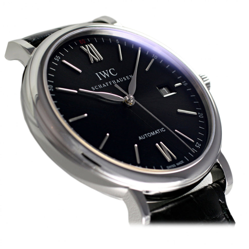 IWC Portofino Automatic Black Dial Black Leather Strap Watch for Men - IW356502 Buy Now By IWC