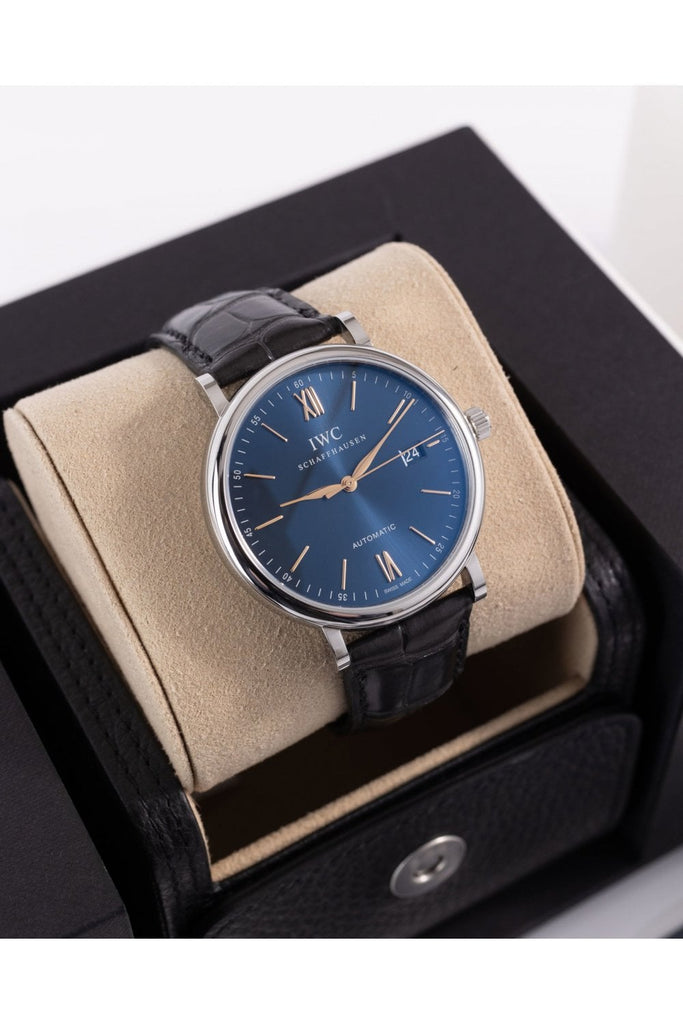IWC Portofino Automatic Blue Dial Black Leather Strap Watch for Men - IW356523 Buy Now By IWC