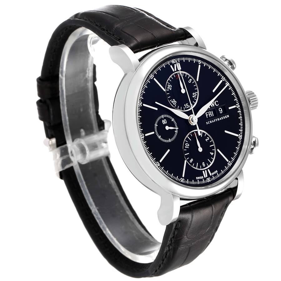 IWC Portofino Chronograph Black Dial Black Leather Strap Watch for Men - IW391008 Buy Now By IWC