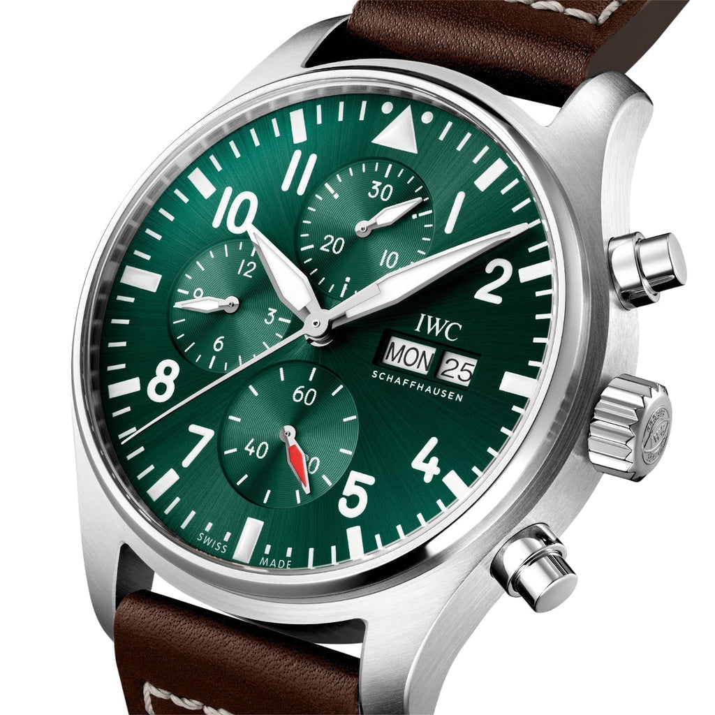 IWC Pilot's Watch Chronograph Edition Racing Green 43mm Green Dial Brown Leather Strap Watch for Men - IW377726 Buy Now By IWC