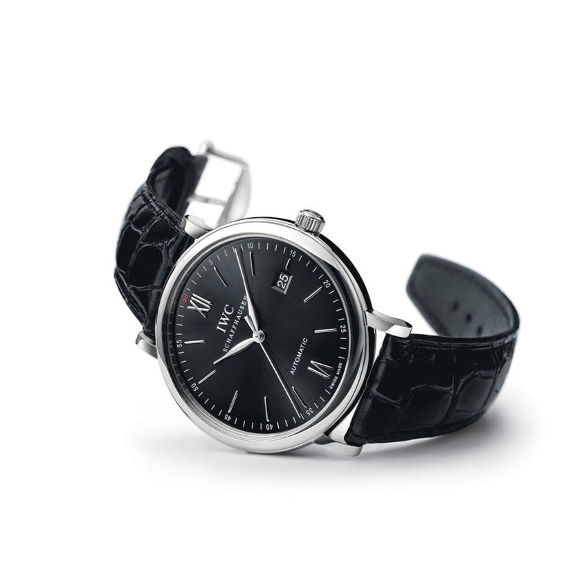IWC Portofino Automatic Black Dial Black Leather Strap Watch for Men - IW356502 Buy Now By IWC