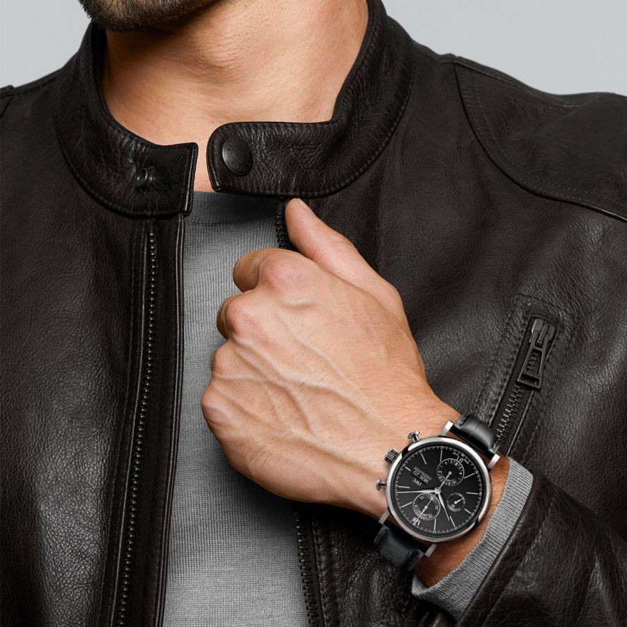 IWC Portofino Chronograph Black Dial Black Leather Strap Watch for Men - IW391008 Buy Now By IWC