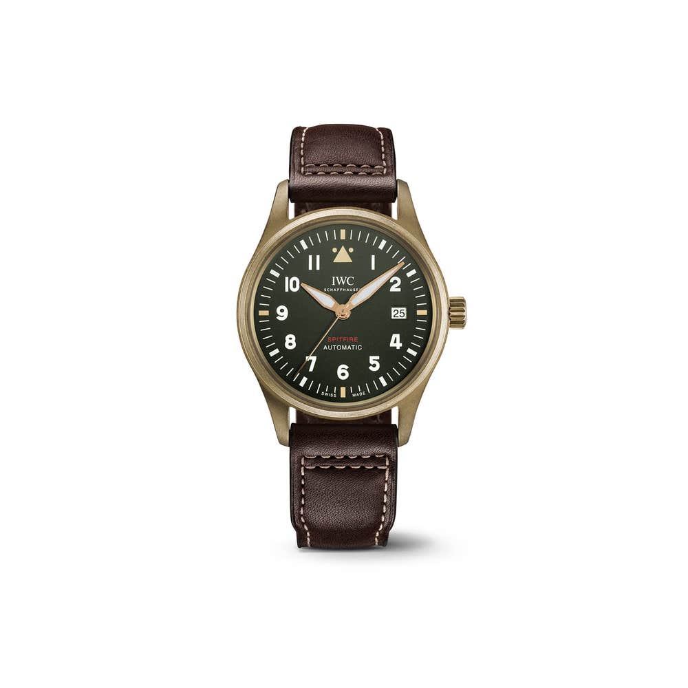 IWC Pilot's Watch Automatic Spitfire Green Dial Brown Leather Strap Watch for Men - IW326802 Buy Now By IWC