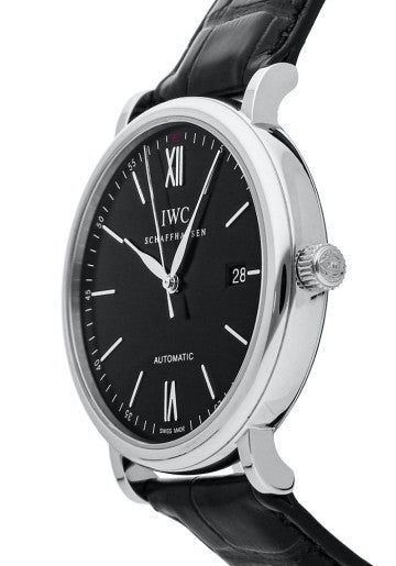 IWC Portofino Automatic Black Dial Black Leather Strap Watch for Men - IW356502 Buy Now By IWC