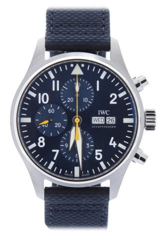 IWC Pilot's Automatic Chronograph 43mm Blue Dial Blue Calfskin Strap Watch for Men - IW377729 Buy Now By IWC