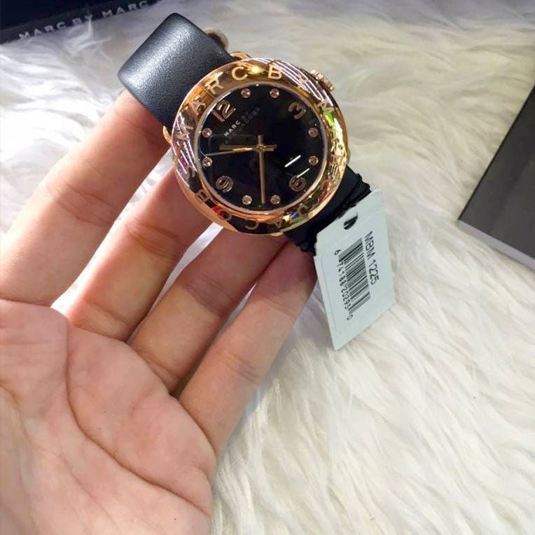 Marc Jacobs Amy Black Dial Black Leather Strap Watch for Women - MBM1225 Buy Now By Marc Jacobs
