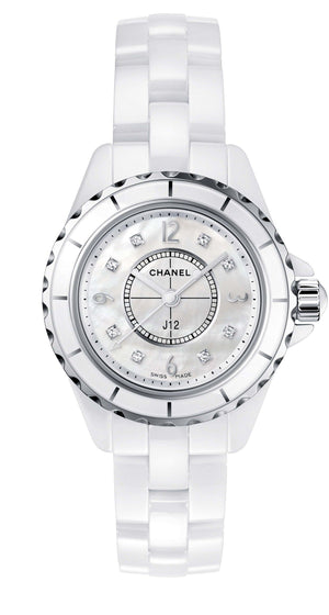Chanel J12 Diamonds Quartz Mother of Pearl White Dial White Steel Strap Watch for Women - J12 H2570 Buy Now By Chanel