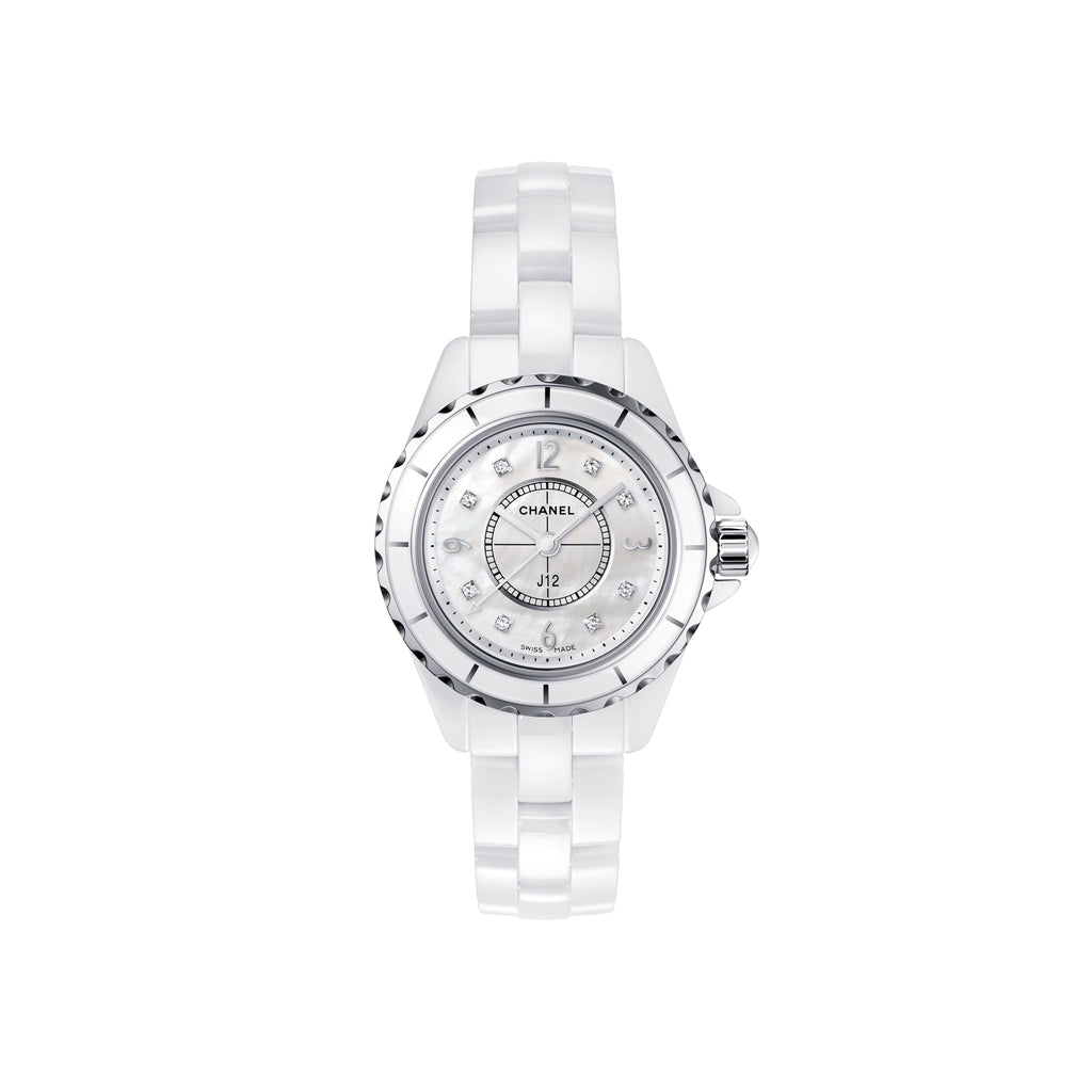 Chanel J12 Diamonds Mother of Pearl White Dial White Steel Strap Watch for Women - J12 H5704 Buy Now By Chanel