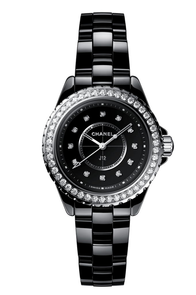 Chanel J12 Diamonds Ceramic Black Dial Black Steel Strap Watch for Women - J12 H3108 Buy Now By Chanel