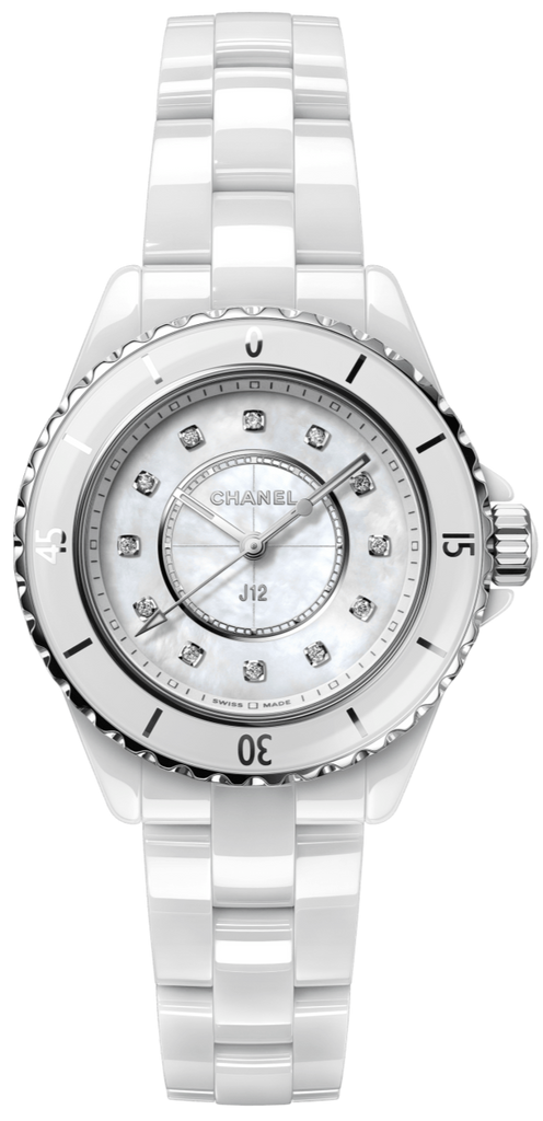 Chanel J12 Diamonds Mother of Pearl White Dial White Steel Strap Watch for Women - J12 H5704 Buy Now By Chanel