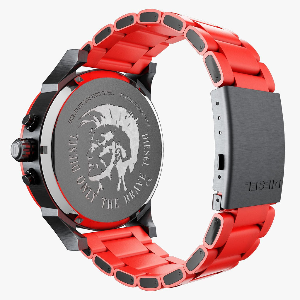 Diesel Mr Daddy 2.0 Chronograph Black Dial Red Silicone Strap Watch For Men - DZ7370 Buy Now By Diesel