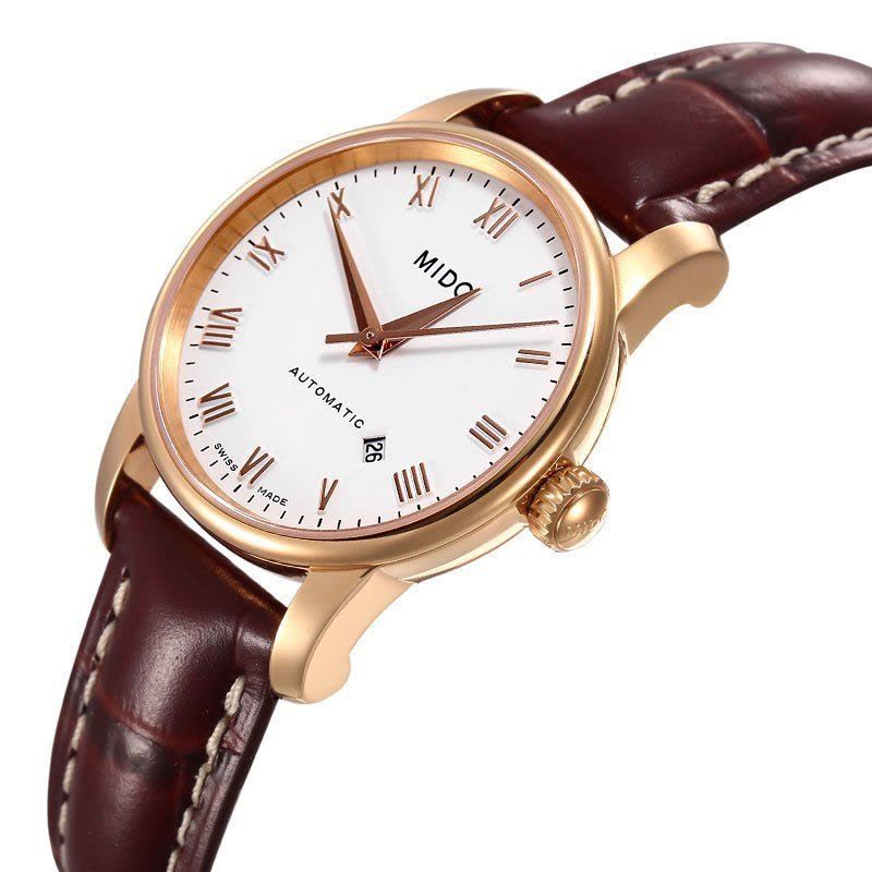 Mido Baroncelli III Automatic White Dial Brown Leather Strap Watch For Women - M7600.3.26.8 Buy Now By Mido