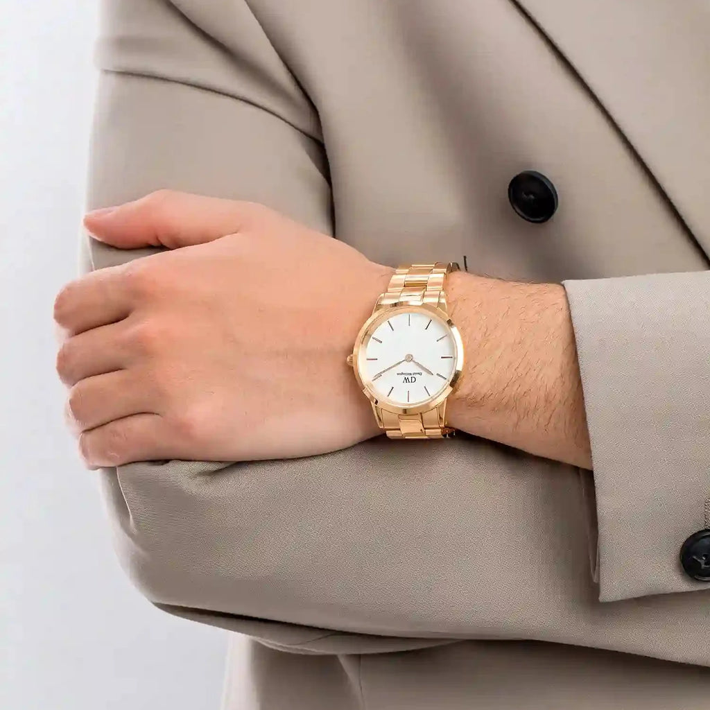 Daniel Wellington Iconic Link White Dial Gold Steel Strap Watch For Men - DW00100343 Buy Now By Daniel Wellington