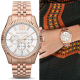 Michael Kors Lexington Chronograph White Dial Rose Gold Steel Strap Watch For Women - MK8313 Buy Now By Michael Kors