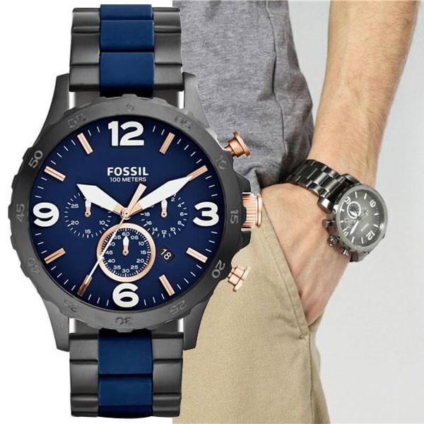 Fossil Nate Chronograph Blue Dial Two Tone Steel Strap Watch for Men - JR1494 Buy Now By Fossil