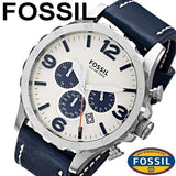 Fossil Nate Chronograph White Dial Blue Leather Strap Watch for Men - JR1480 Buy Now By Fossil