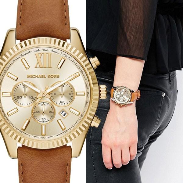Michael Kors Lexington Chronograph Gold Dial Brown Leather Strap Watch For Men - MK8447 Buy Now By Michael Kors