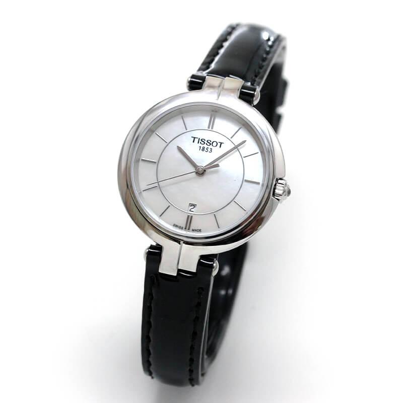 Tissot T Lady Flamingo Mother of Pearl White Dial Black Leather Strap Watch for Women - T094.210.16.111.00 Buy Now By Tissot