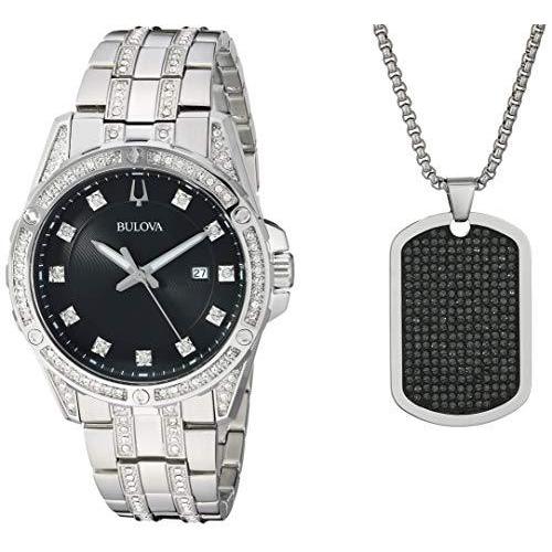 Bulova Crystal Collection Black Dial Silver Steel Strap Watch for Men - 96K104 Buy Now By Bulova