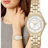 Michael Kors Lauryn Mother of Pearl White Dial Gold Steel Strap Watch for Women - MK3899 Buy Now By Michael Kors