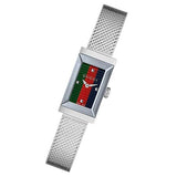 Gucci G Frame Quartz Diamonds Green & Red Mother of Pearl Dial Silver Mesh Bracelet Watch For Women - YA147510 Buy Now By Gucci