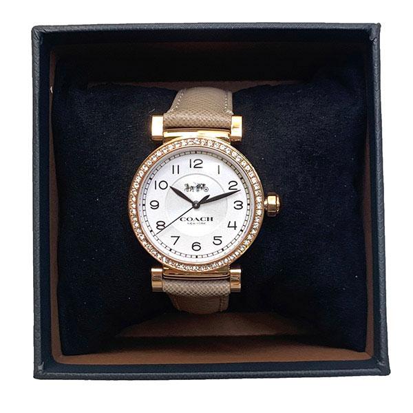 Coach Madison Diamonds White Dial Beige Leather Strap Watch for Women - 14503394 Buy Now By Coach