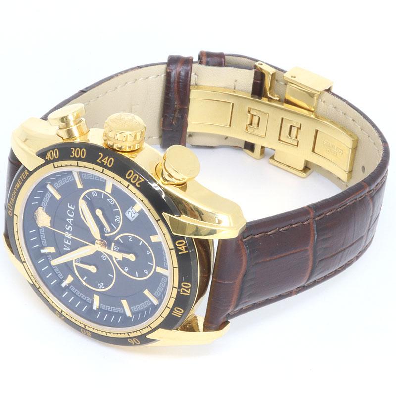 Versace V-Ray Chronograph Quartz Black Dial Brown Leather Strap Watch For Men - VEDB00318 Buy Now By Versace