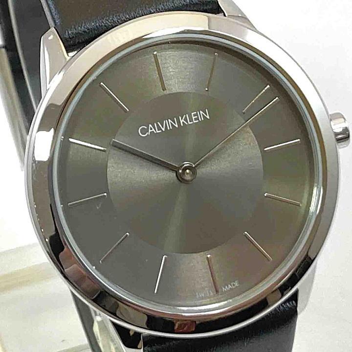 Calvin Klein Minimal Grey Dial Black Leather Strap Watch for Men - K3M221C4 Buy Now By Calvin Klein