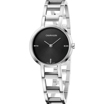 Calvin Klein Stately Black Dial Silver Steel Strap Watch for Women - K3G2312S Buy Now By Calvin Klein