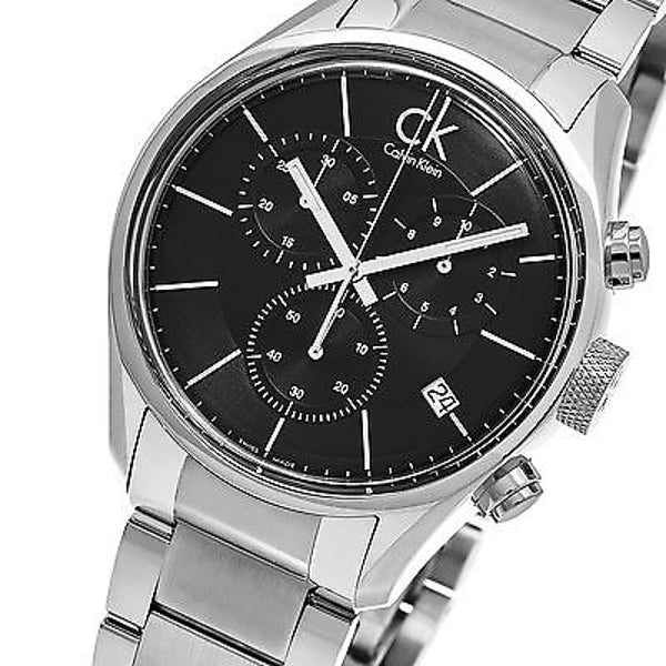 Calvin Klein Masculine Chronograph Black Dial Silver Steel Strap Watch for Men - K2H27104 Buy Now By Calvin Klein